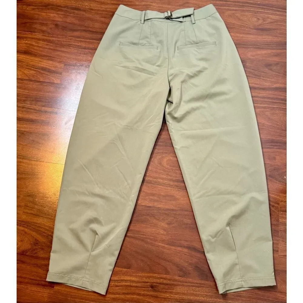 Free People Pleated Wide Zoey Tapered Trouser Pant in Moss Green Women’s Size 6
